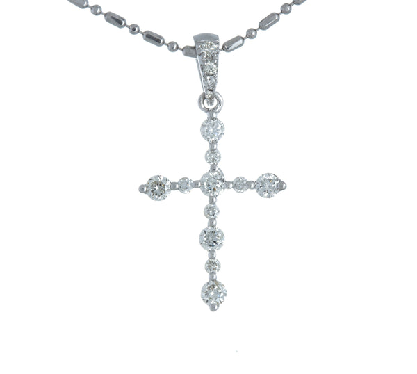 18K White Gold (0.40 Ct. Tw.)Unique Diamond Cross Italian Necklace