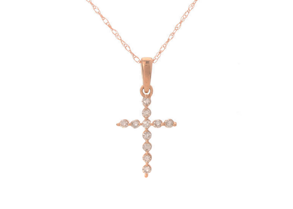 18K Rose Gold (0.11 Ct Tw.) Diamond Cross Necklace
