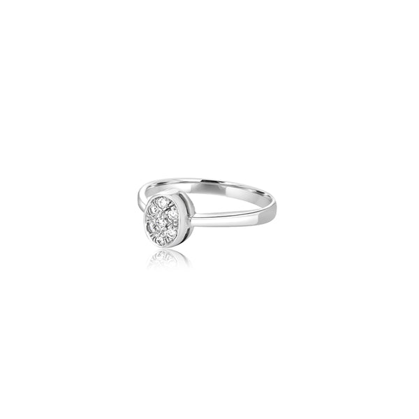 18K White Gold Gia Oval Cluster Cubic Ring