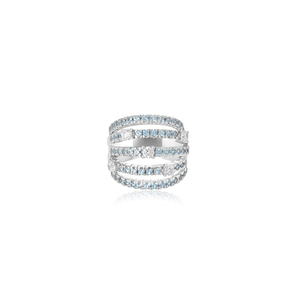 18K White Gold Italia Five Row Blue Cubic Ring
