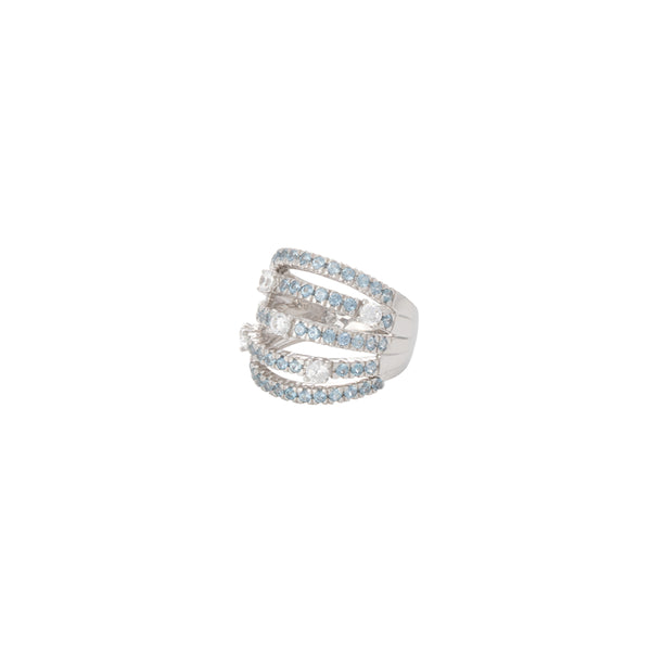 18K White Gold Italia Five Row Blue Cubic Ring