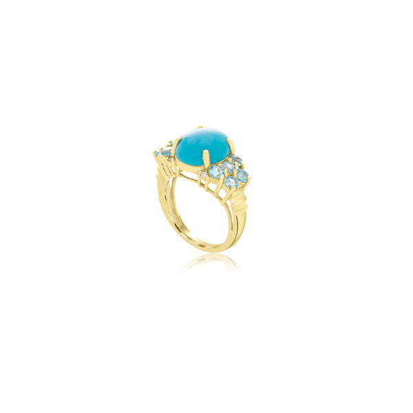 14K Yellow Gold Penelope Blue Coral Ring