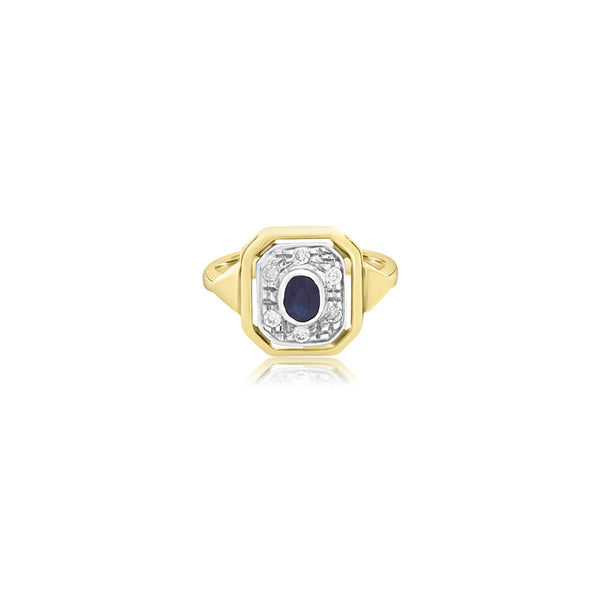 18K Yellow Gold Brooklyn Vintage Blue Sapphire Ring