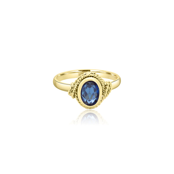 18K Vintage Yellow Gold Oval Blue Sapphire Ring
