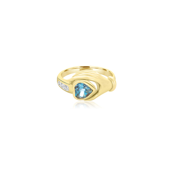 14K Yellow Gold (0.06 Ct. Tw.) Diamond Paisley Hand Heart Ring