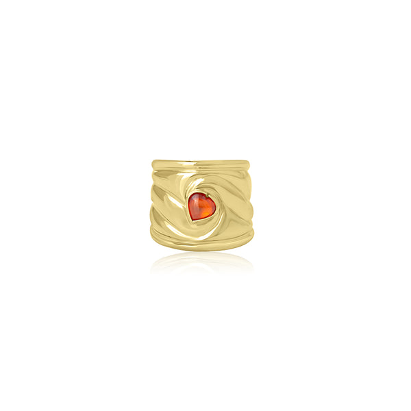 18K Yellow Gold Wide Orange Stationary Ring