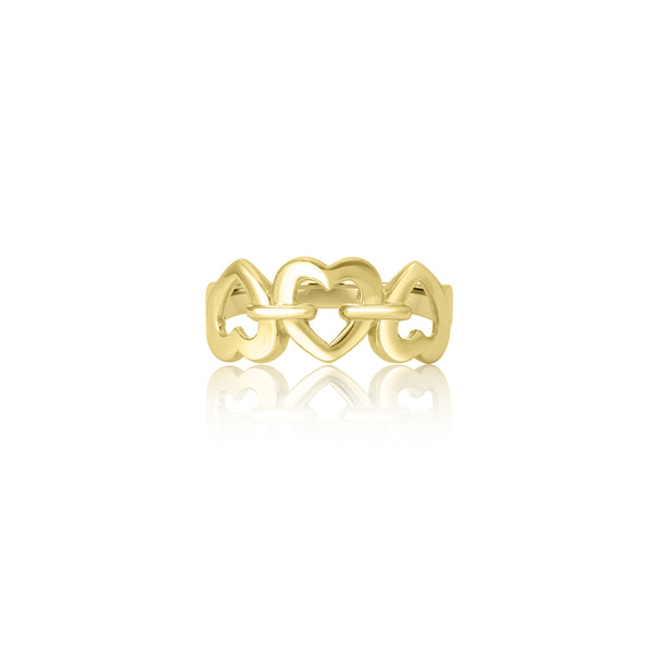 14K Yellow Gold Triple Heart Ring
