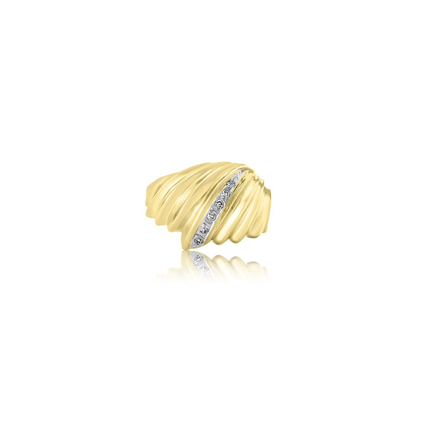 14K Yellow Gold (0.10 Ct. Tw.) Grooved Diamond Dome Ring