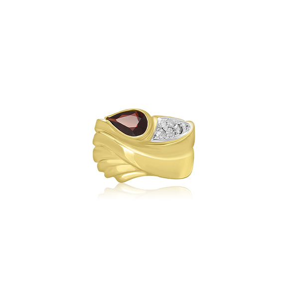 18K Yellow Gold (0.10 Ct. Tw.) Genuine Garnet Diamond Ring