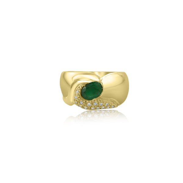 18K Yellow Gold (0.15 Ct. Tw.) Oval Emerald Ring