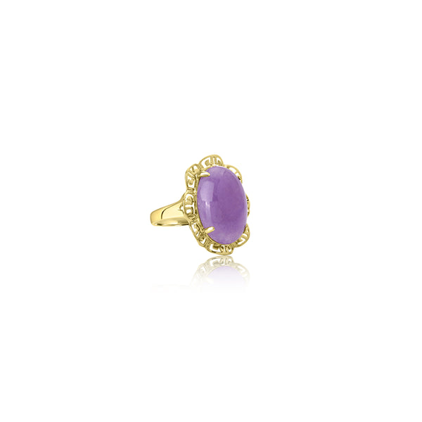 14K Yellow Gold Oval Handmade Purple Jade Vintage Ring