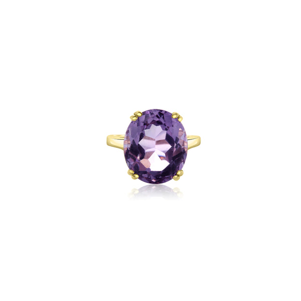 14K Yellow Gold Large Oval Amethyst Ring