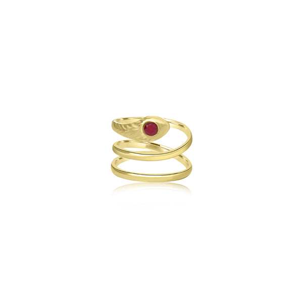 18K Yellow Gold Snake Red Ring