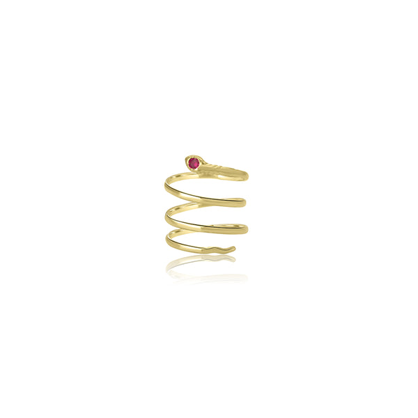 18K Yellow Gold Garnet Snake Ring