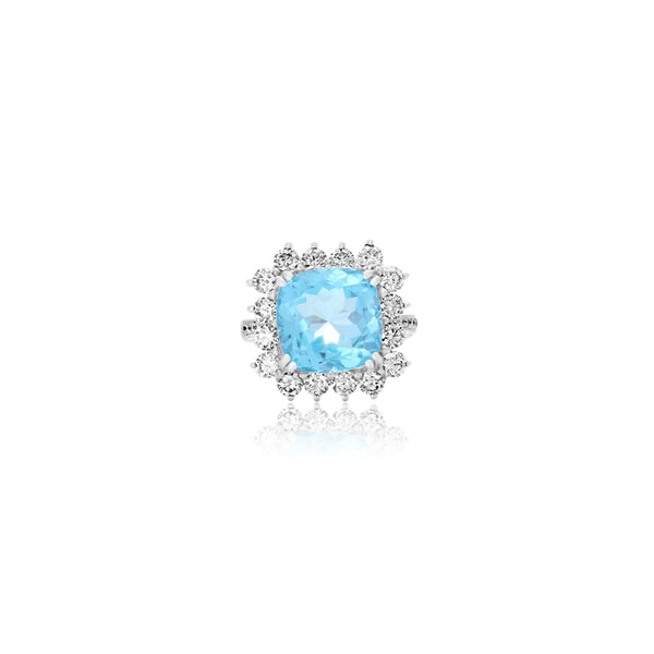 18K White Gold (1.60 Ct. Tw.) 7 Ct. Tw Blue Topaz Diamond Ring