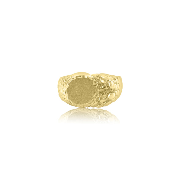10K Yellow Gold Round Nugget Signet Ring
