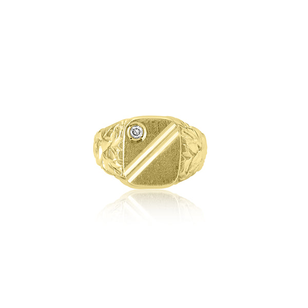 10K Yellow Gold Grooved Signet Ring