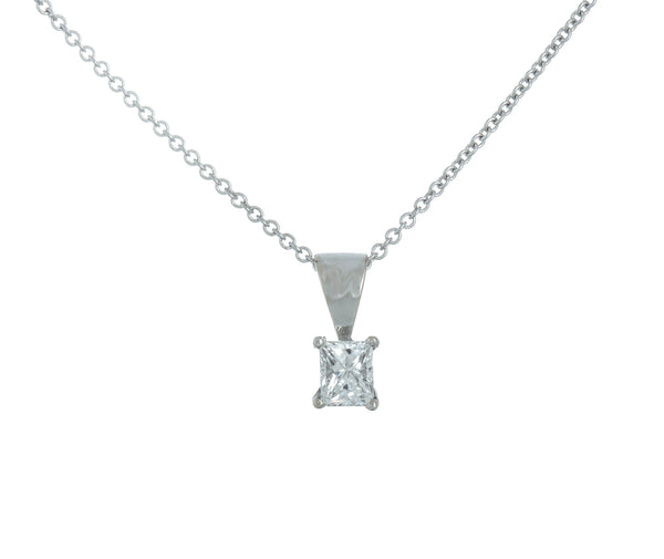 18K White Gold (0.40 Ct. Tw.) Princess Diamond Drop Necklace