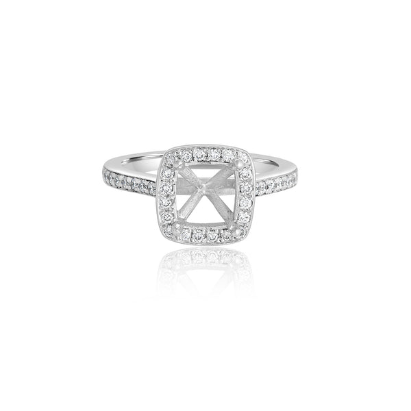 14K White Gold Halo Princess Engagement Ring