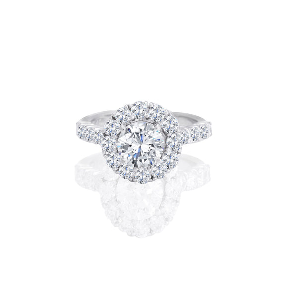 14K White Gold Round Halo Accent Engagement