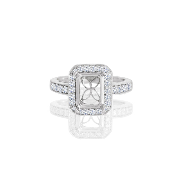 18K White Gold Emerald Halo Engagement Ring