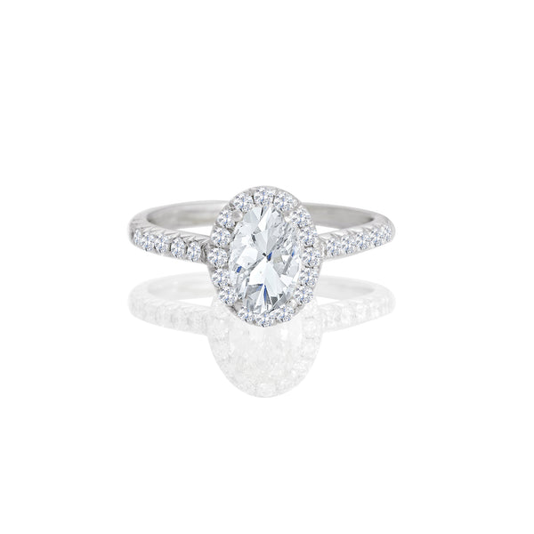 18K White Gold Oval Halo Engagement  Engagement Ring