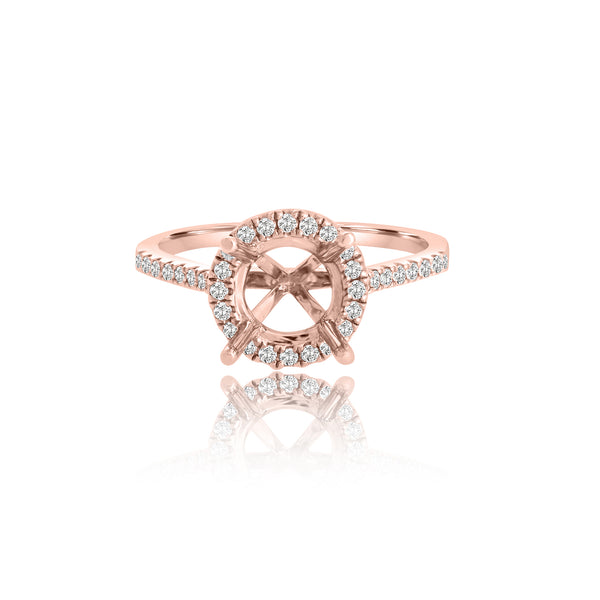 18K Rose Round Halo Engagement Ring