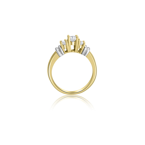 18K T-Tone Three Stone Ring Engagement Ring