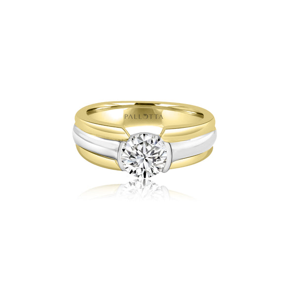 18K T-Tone Half Bezel Solitaire Ring Engagement Ring