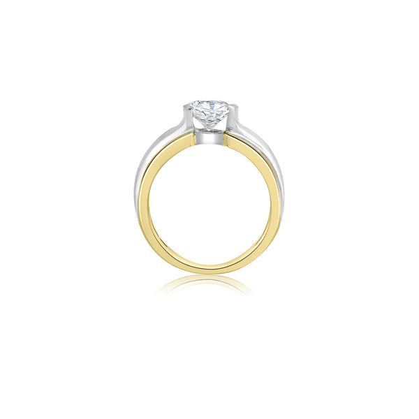 18K T-Tone Half Bezel Solitaire Ring Engagement Ring