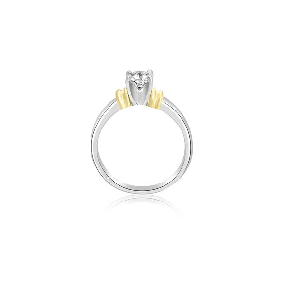 18K T-Tone Four Prong Round Solitaire Engagement Ring
