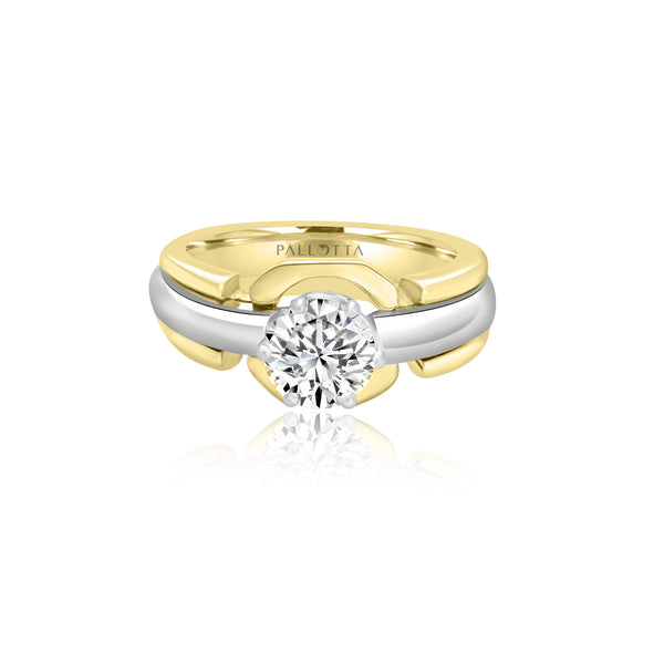 18K T-Tone Six Prong Round Solitaire Engagement Ring
