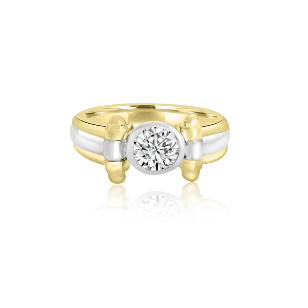 18K T-Tone Bezel Round Solitaire Engagement Ring