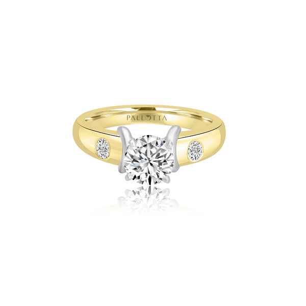 18K T-Tone Four Prong Round Stone Engagement Ring