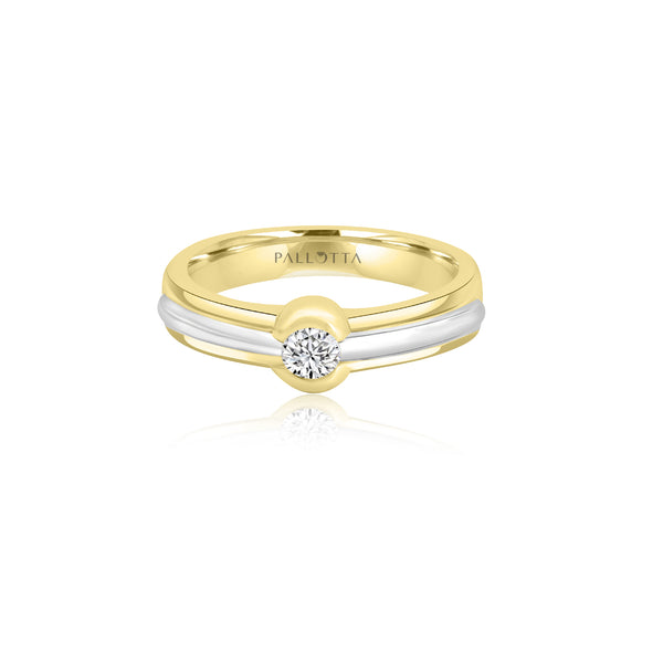18K T-Tone Bezel Set Low Diamond Engagement Ring