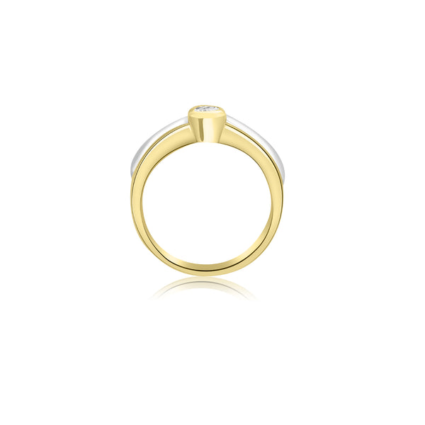 18K T-Tone Bezel Set Low Diamond Engagement Ring