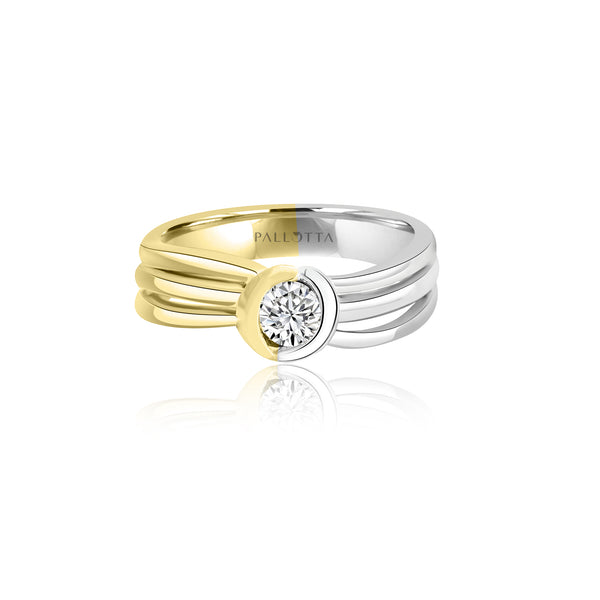 18K T-Tone Round Bezel Engagement Engagement Ring