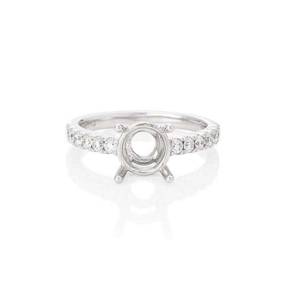 14K White Gold Round Side Diamond Engagement Ring