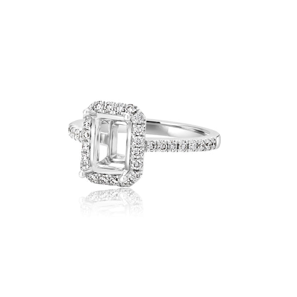 14K White Gold Emerald Halo Engagement Ring