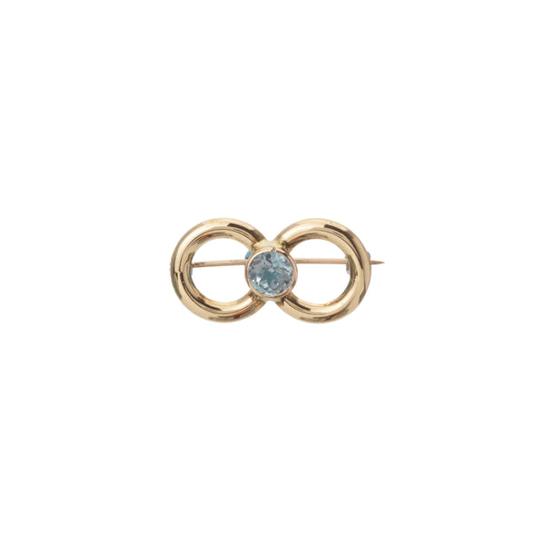 18k Yellow Gold Double Circle Blue Gem Brooch