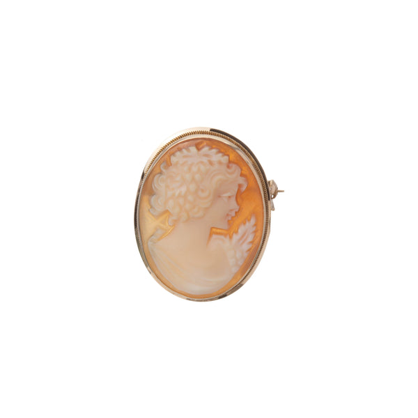 18k Yellow Gold Coral Cameo Lady Brooch