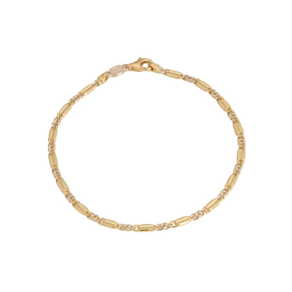 18k T-tone Gold Figaro Link Mancini Italy Bracelet