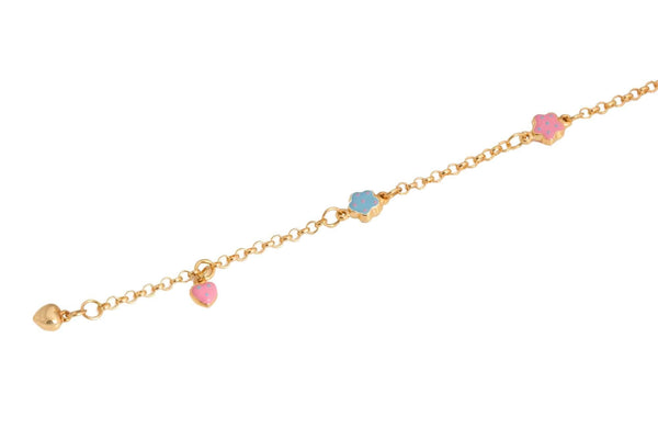 18k Yellow Gold Pink & Blue Clover Bracelet