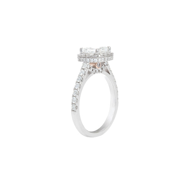 14k White Gold Halo with Underneath Stone Engagement Ring