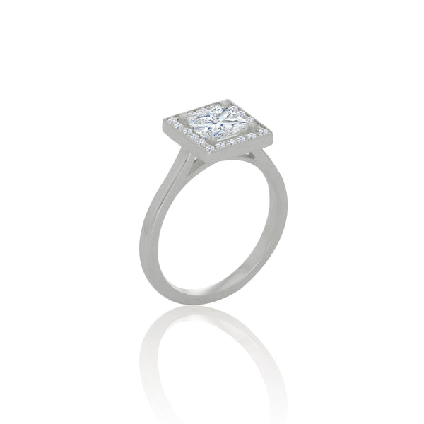 14k Princess Gold Halo Engagement Ring
