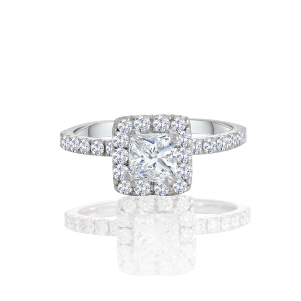 14k White Gold Princess Halo Engagement Ring