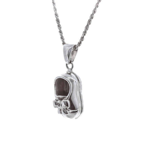 18k White Gold Twisted Bow Boot Necklace