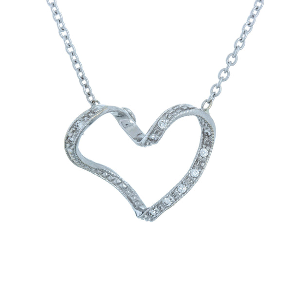 18k White Gold Large Heart Floating Cubic Necklace