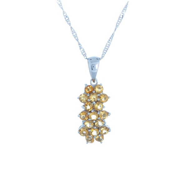 14k White Gold Triple Yellow Stone Necklace