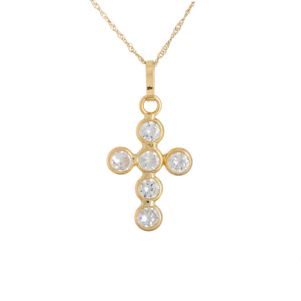 18k Yellow Gold Cubic Six Stone Heart Italian Necklace